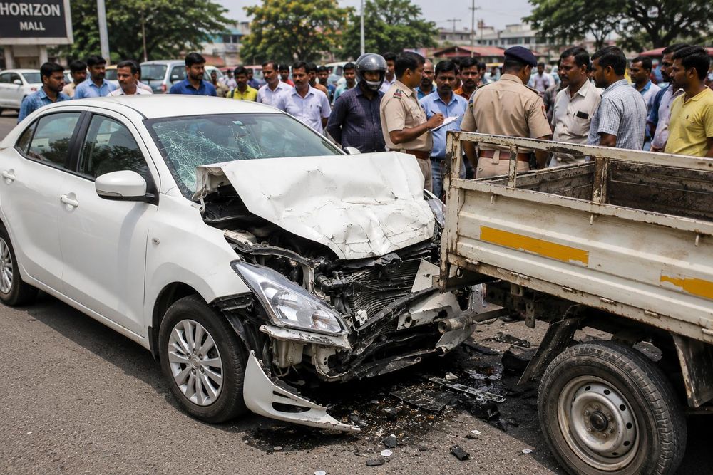 Jamshedpur: Pickup Van and Car Collide in Azad Nagar, Dispute Ensues Over Compensation