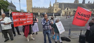 Hundreds Protest RSS UK Visit Cited As 'In Hiding'