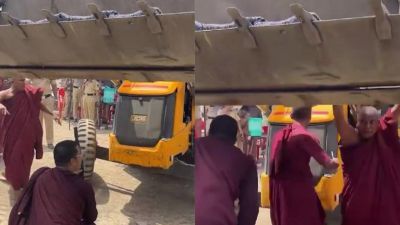 Buddhist Monks Protest Kalyan Demolition, Lie Before Bulldozers to Save Sacred Buddha Statue